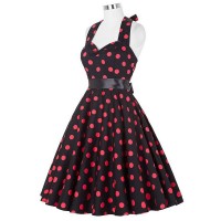 Dámské lehké černé šaty s růžovými puntíky