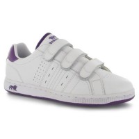 Dámské bílé kožené boty Lonsdale s fialovou podrážkou, suchý zip